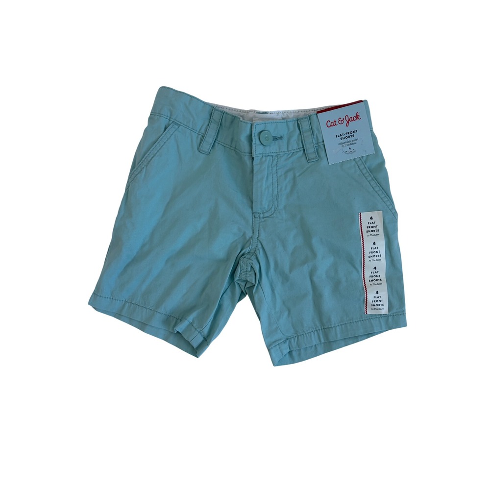 Cat & Jack Boys Aqua Blue Flat Front Chino Shorts Adjustable Waist Size 4 NWT
